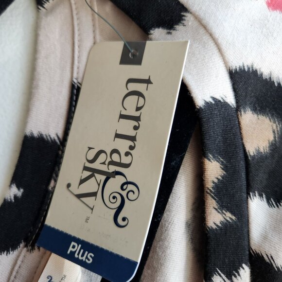 Terra & Sky Dress Womens 3X Leopard Print Flutter Sleeve T-Shirt Dress Beige Bla - Picture 6 of 14